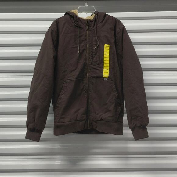Lee Workwear Bomber Jacket Mens Medium Brown Sherpa Lined Hooded Coat Outdoor - Picture 3 of 14